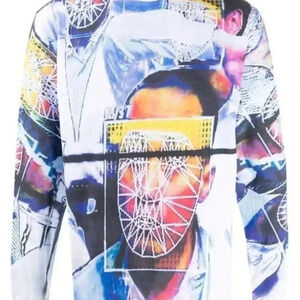 United Standard Men's White Face Print Long Sleeve T-shirt